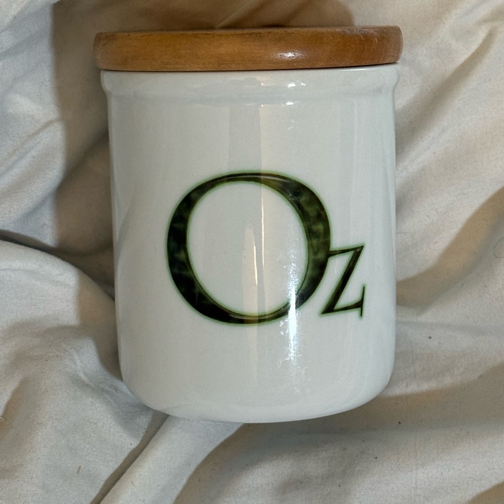 White Ceramic Jar with Wooden Lid - OZ decor - Wizard of Oz 5in Trinket Cup